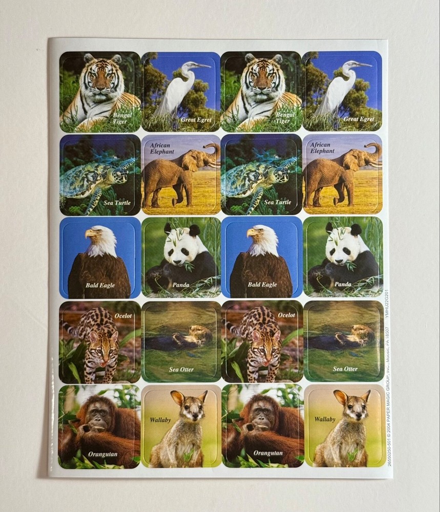 Pegatinas de colección animales de safari, tigre águila calva tortuga marina panda nutria Wallaby