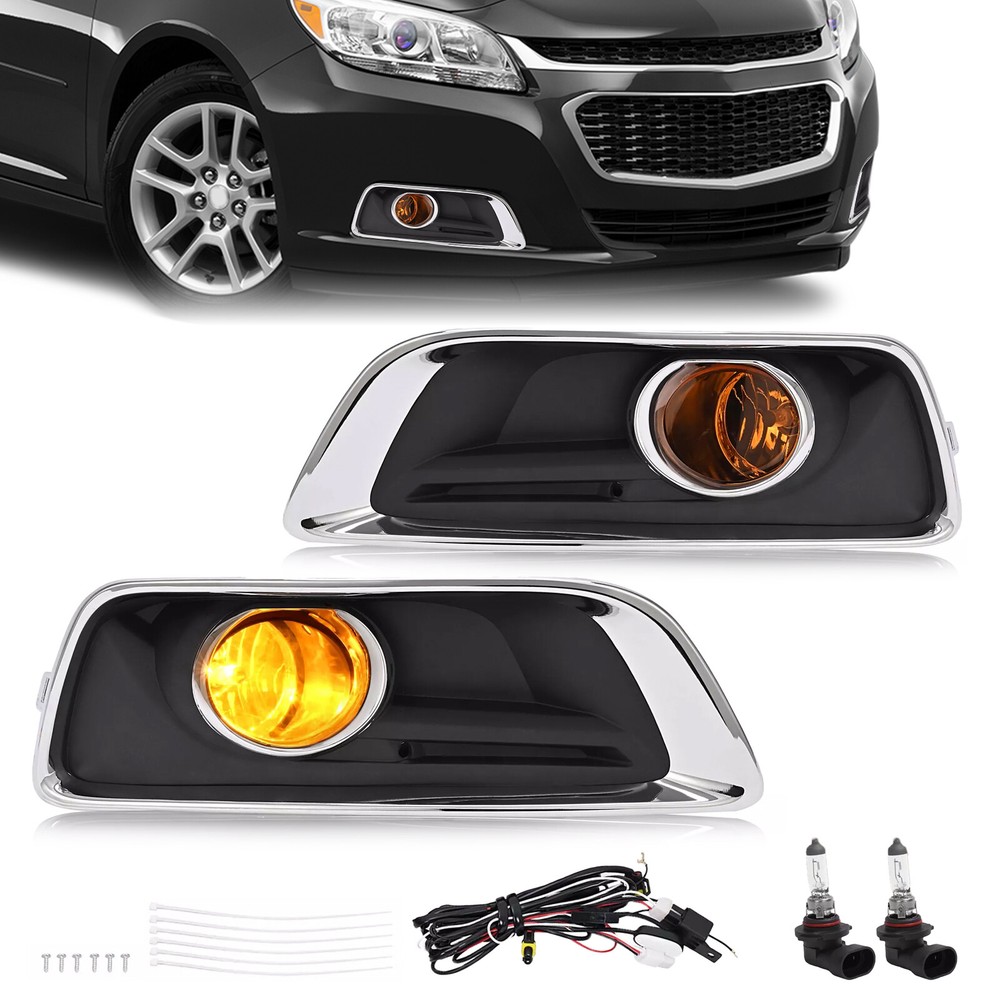For Chevy Malibu 2013 2014 2015 Yellow Lens Fog Lights Driving Lamps w/Bulbs Set