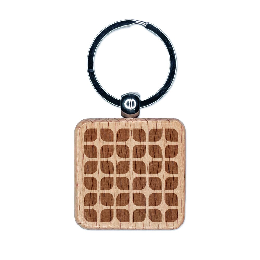 Retro Geometric Squares Engraved Wood Square Keychain Tag Charm