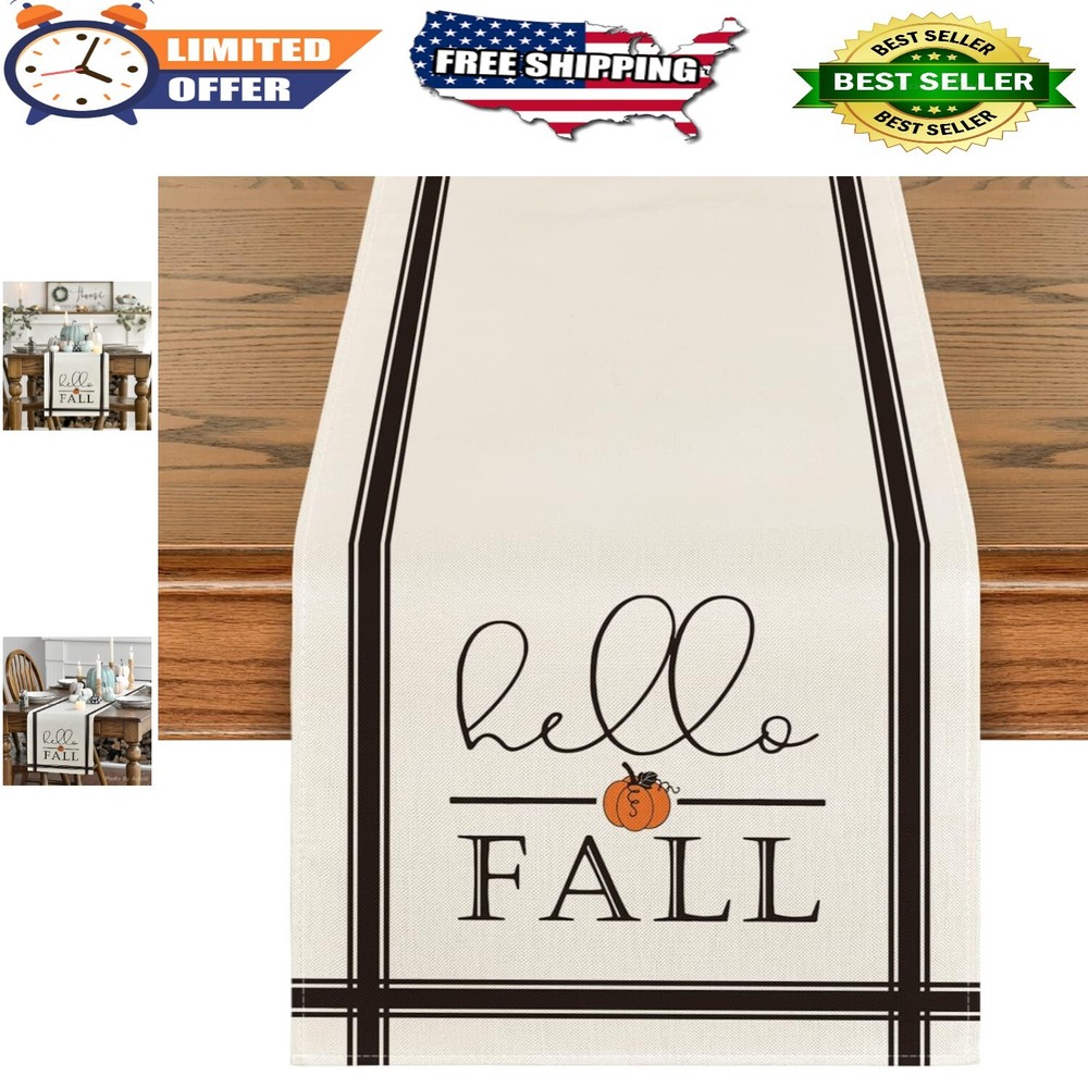 Fall Striped Pumpkin Table Runner for Dining Decor - 13x120 Inches-image