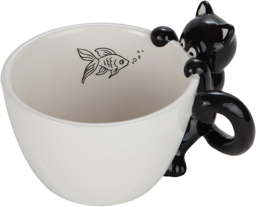 Cute Fishing Black Cat Mug for Coffee and Tea. Ceramic 3D Animal Mug for Cat Lov