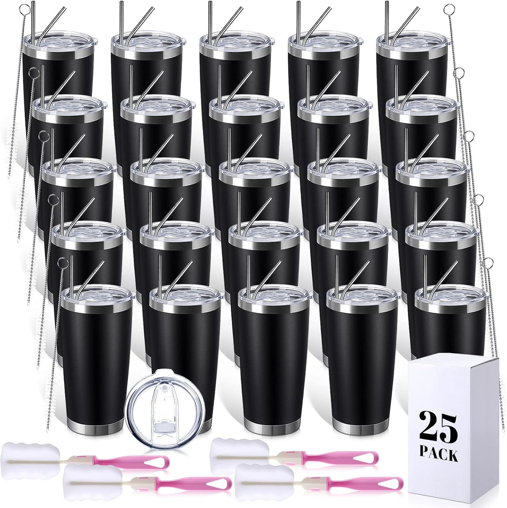 25 Pack 20Oz Tumbler Bulk Stainless Steel Cups Double Wall Vacuum Insulated Trav