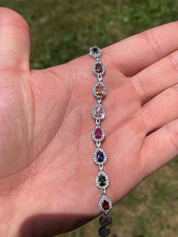 8Ct Pear Lab-Created Multistone Tennis Bracelet in 14K White Gold Plated