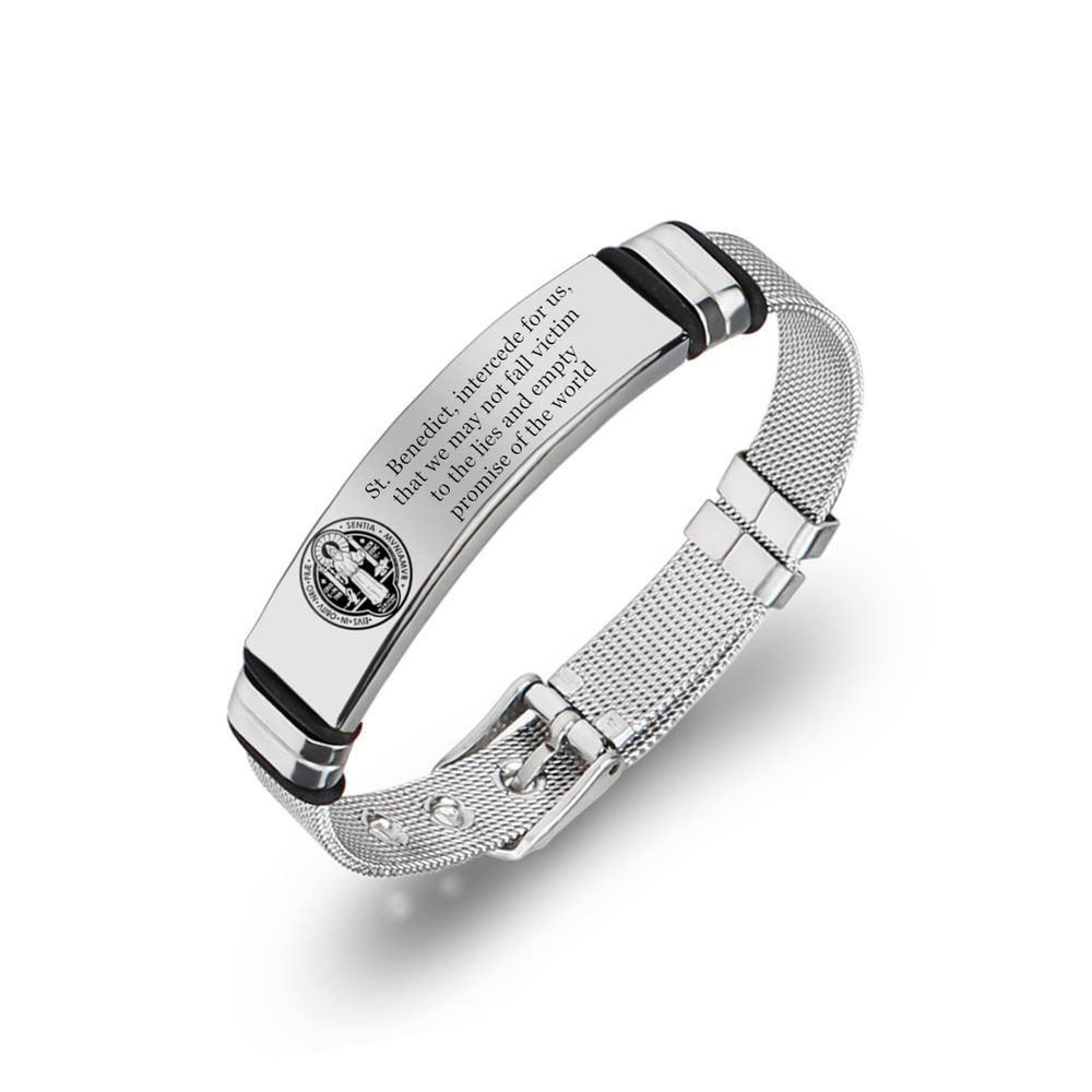 Stainless Steel Christian St. Benedict Prayer Bracelet for Protection the Patro