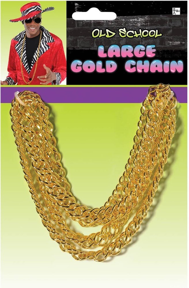 Large Gold Chain Old School Pimp Fancy Dress Halloween Adult Costume Accessory