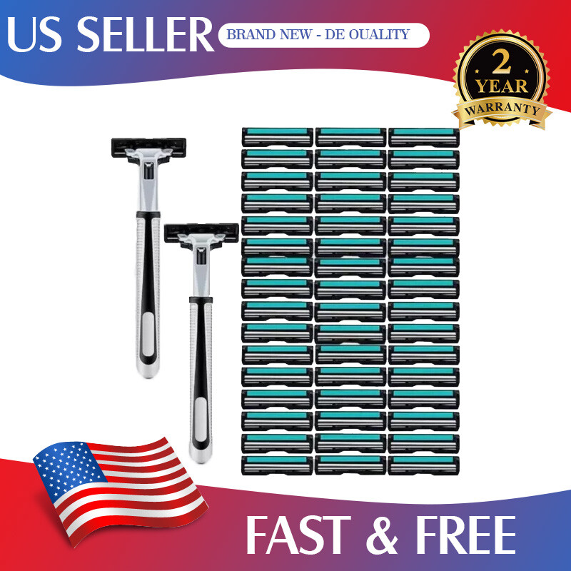 54pcs Stainless Steel Disposable Razors with 2 Handles for Men - Smooth Shave