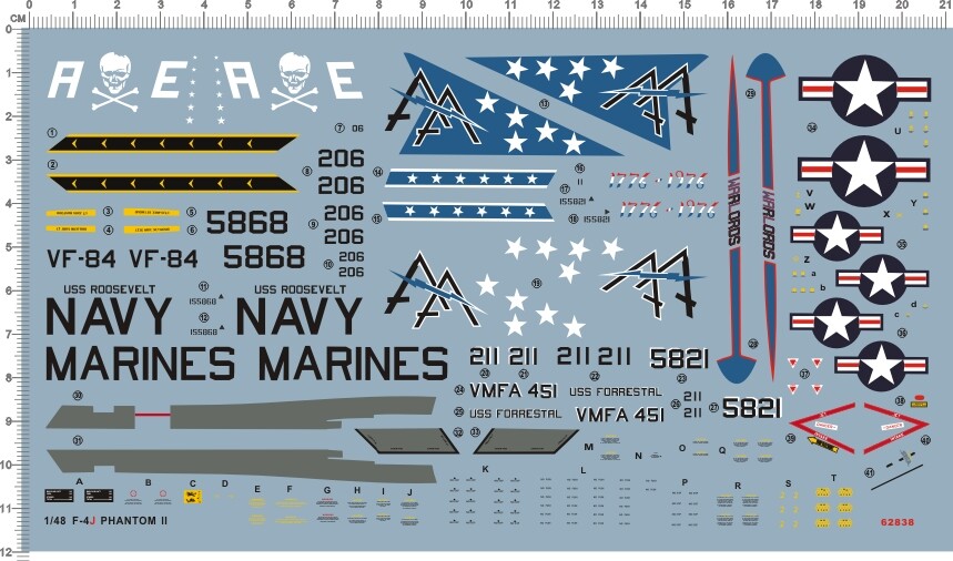 1/48 US Navy F-4J Phantom II Fighter VF-86 VMFA-451 Markings Water Slide Decal