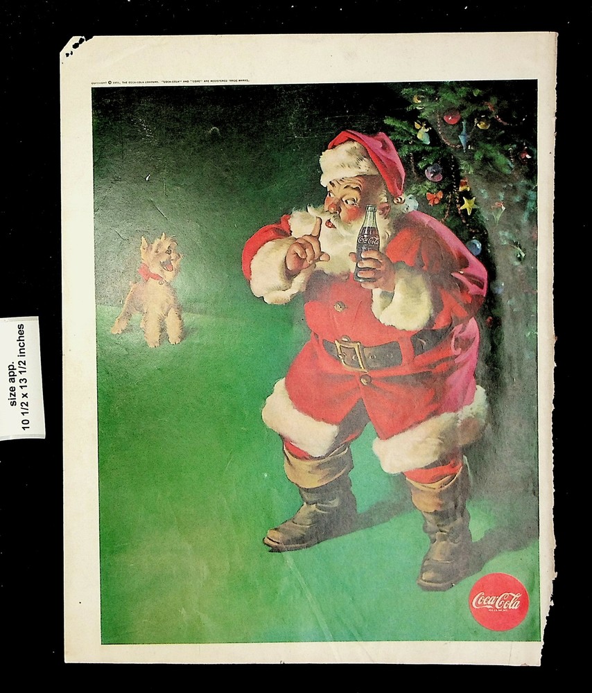 1961 Coca-Cola Soda Bottle Santa Claus Christmas Tree Dog Vintage Print Ad 24339