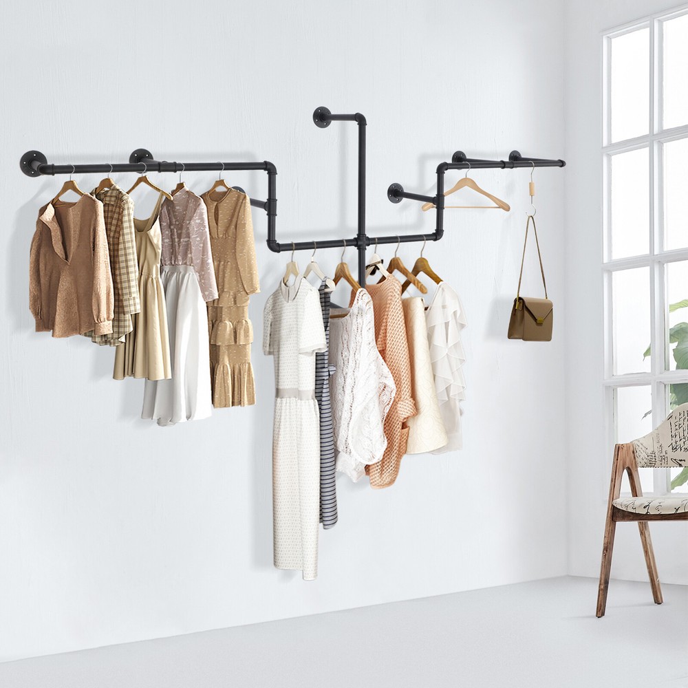 Industrial Pipe Wall Mount Garment Rack for Clothes Display Stand
