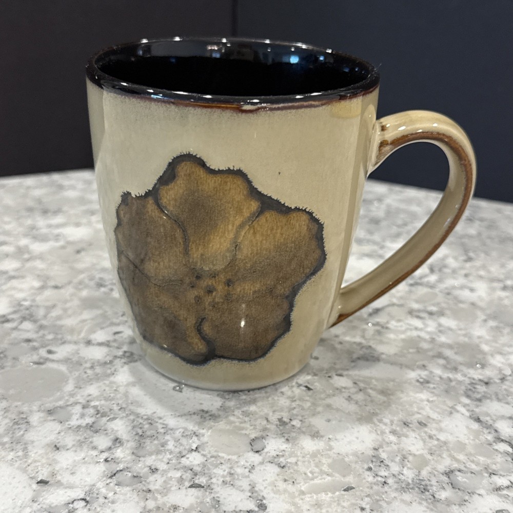 VTG Pfaltzgraff Painted Poppies Floral Brown Coffee or Tea Mug