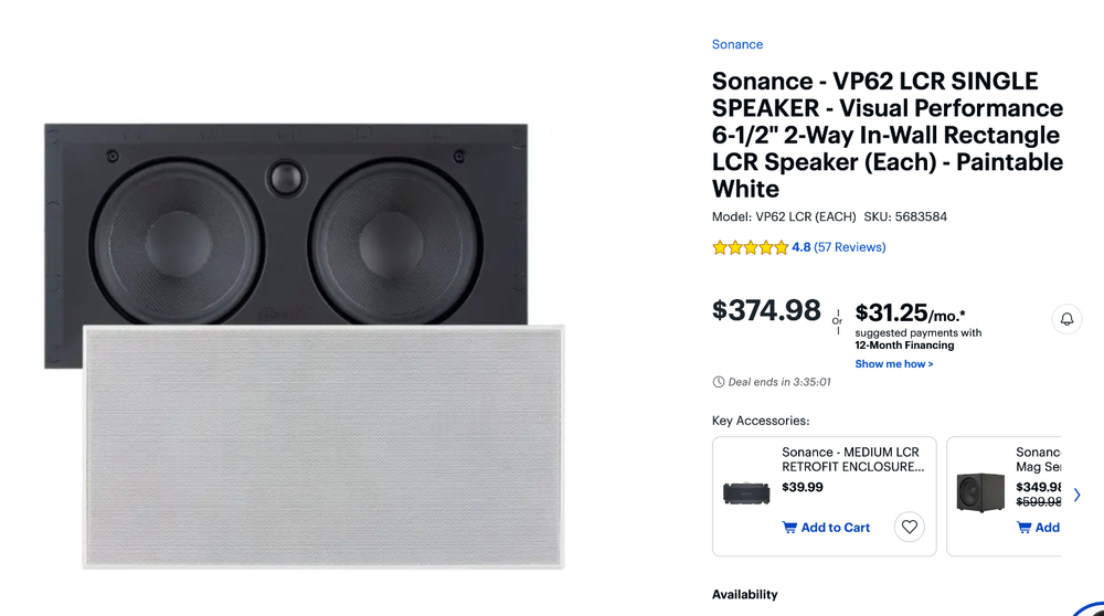 Sonance VP62 In-Wall Stereo Speakers 4-Pack White
