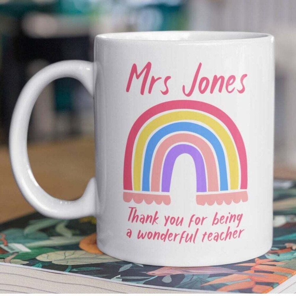 Teacher Rainbow Mug Personalised Back Thank You Teacher From Uk Gift For Her