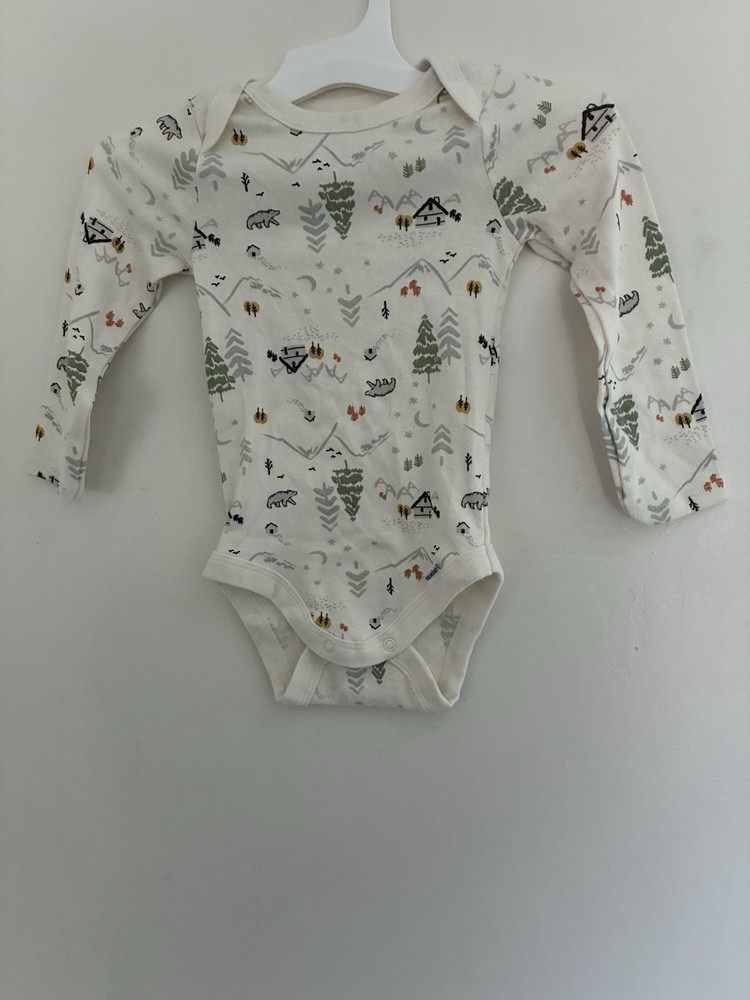 Modern Moments Gerber Baby Boy Outdoor Soft Cotton Long Sleeve Onesie Cream 6-9M