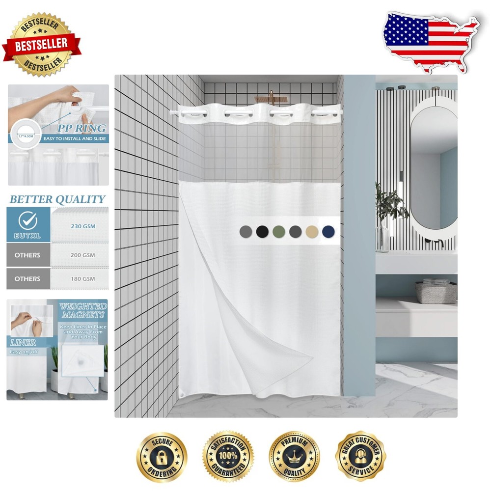 Heavyweight Water Repellent Shower Curtain with Liner - 54W x 80H Classic Design