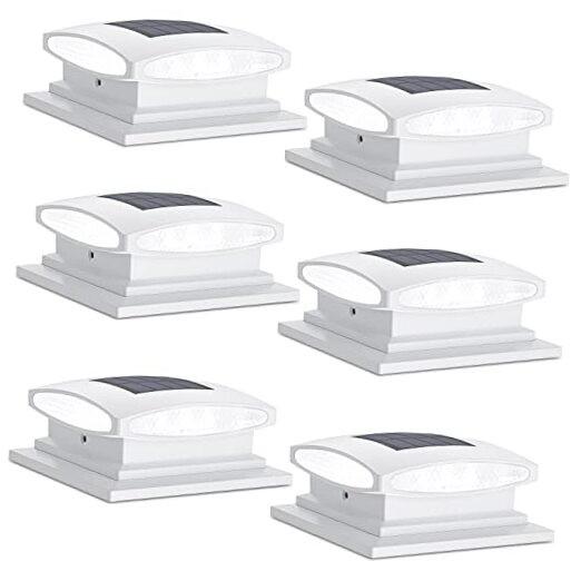 Solar Post Cap Lights Outdoor, 2 Modes 24 LED Solar Powered Fence 6 Pack White