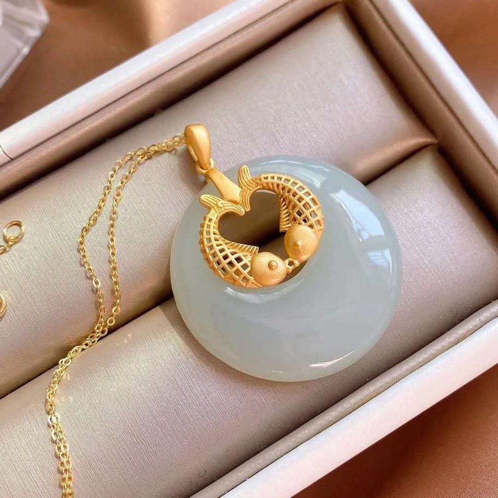 White Jade Carp Pendant Necklace Charms 925 Silver Natural Chalcedony Jewelry