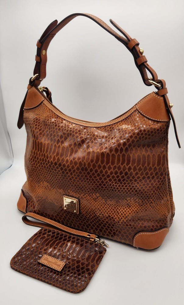 Dooney & Bourke Erica Brown Snakeskin Embossed Leather Hobo Shoulder Bag Wallet