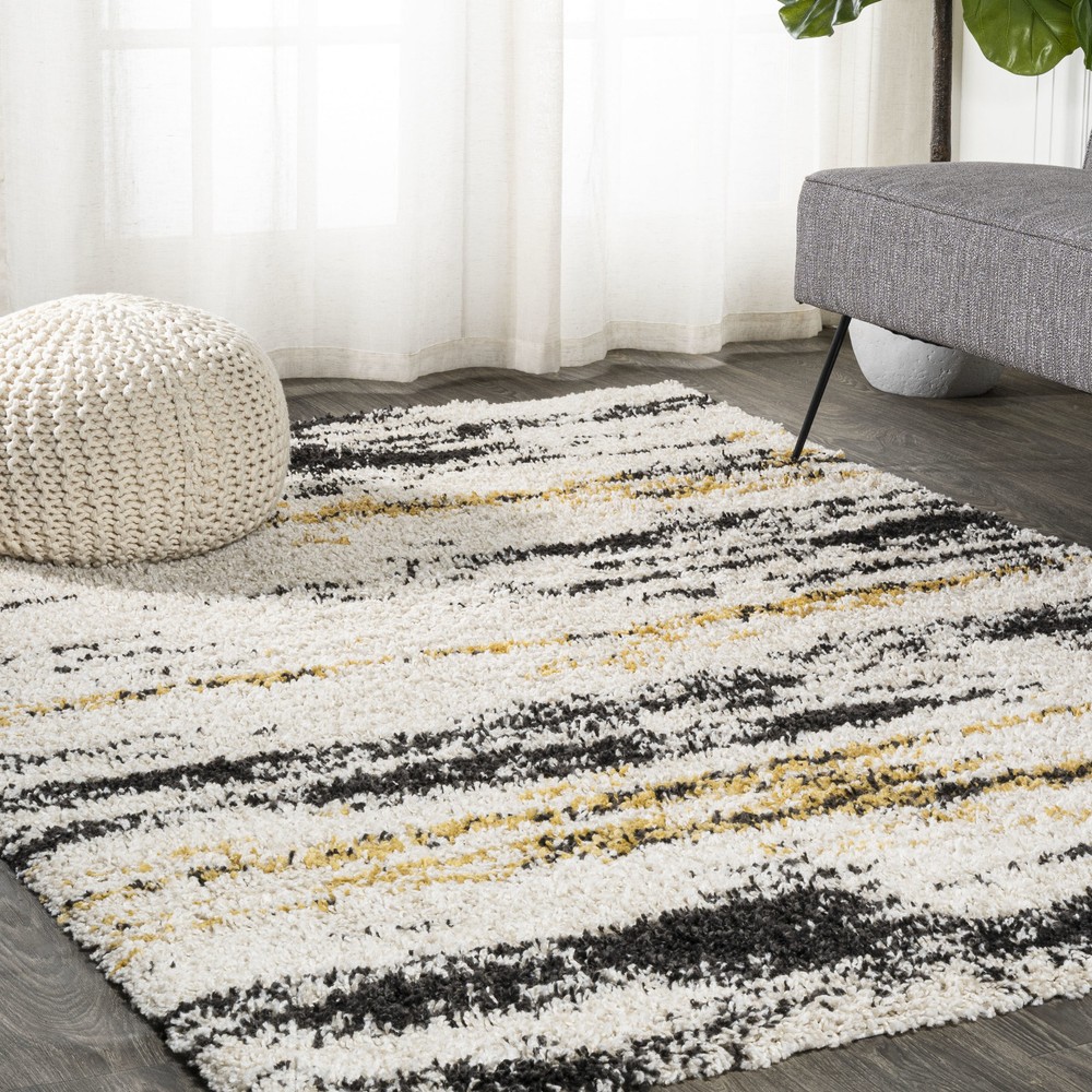 Jonathan Y SHG102-3 London Shag 3x5 Rug in Beige Black Yellow