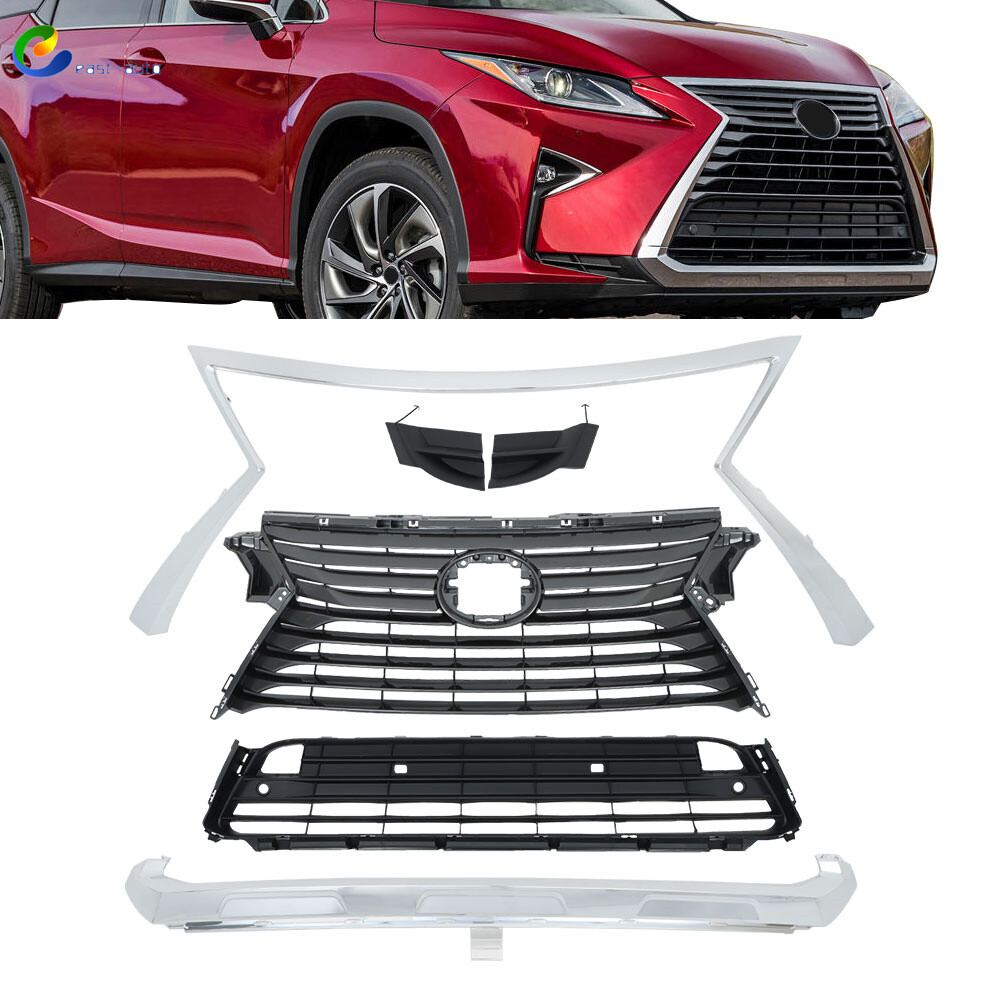 Chrome No Camera Upper Lower Grille Trim Fit For Lexus RX RX350 RX450h 2016-2019