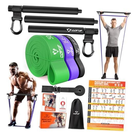 Portable Heavy Duty Resistance Bar with 3 Resistance Bands, Pilates Bar Black