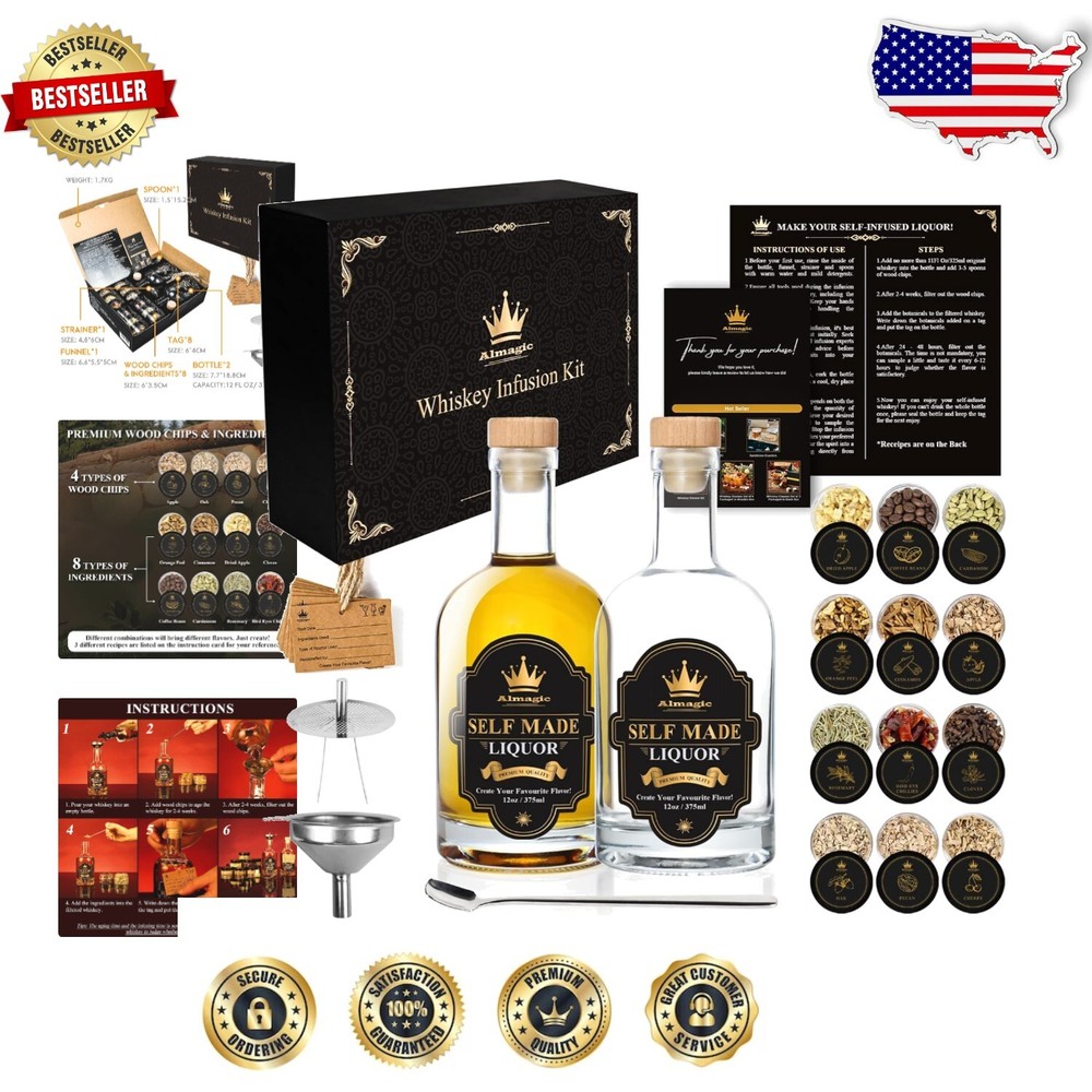 DIY Whiskey Flavor Infuser: 2 Bottles, 8 Ingredients & Essential Tools Included