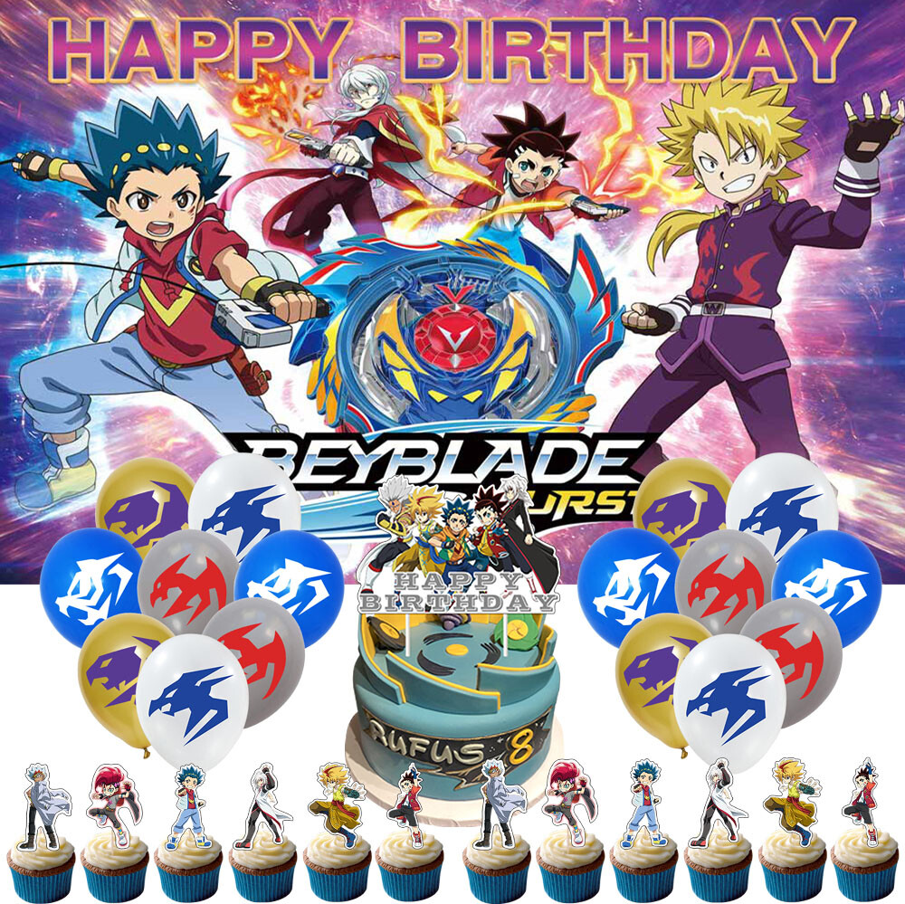 Beyblade Party Supplies Set Balloons Cake Toppers Banner Birthday Decorations