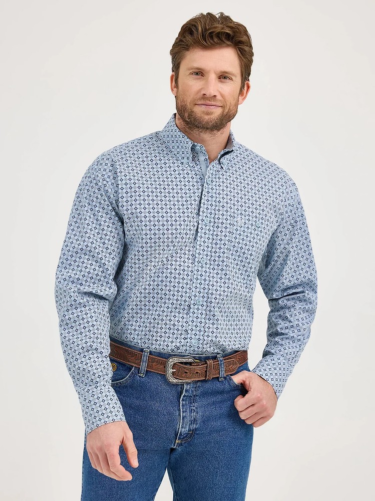 Men's Wrangler George Strait Long Sleeve Button Down One Pocket Shirt Full Size
