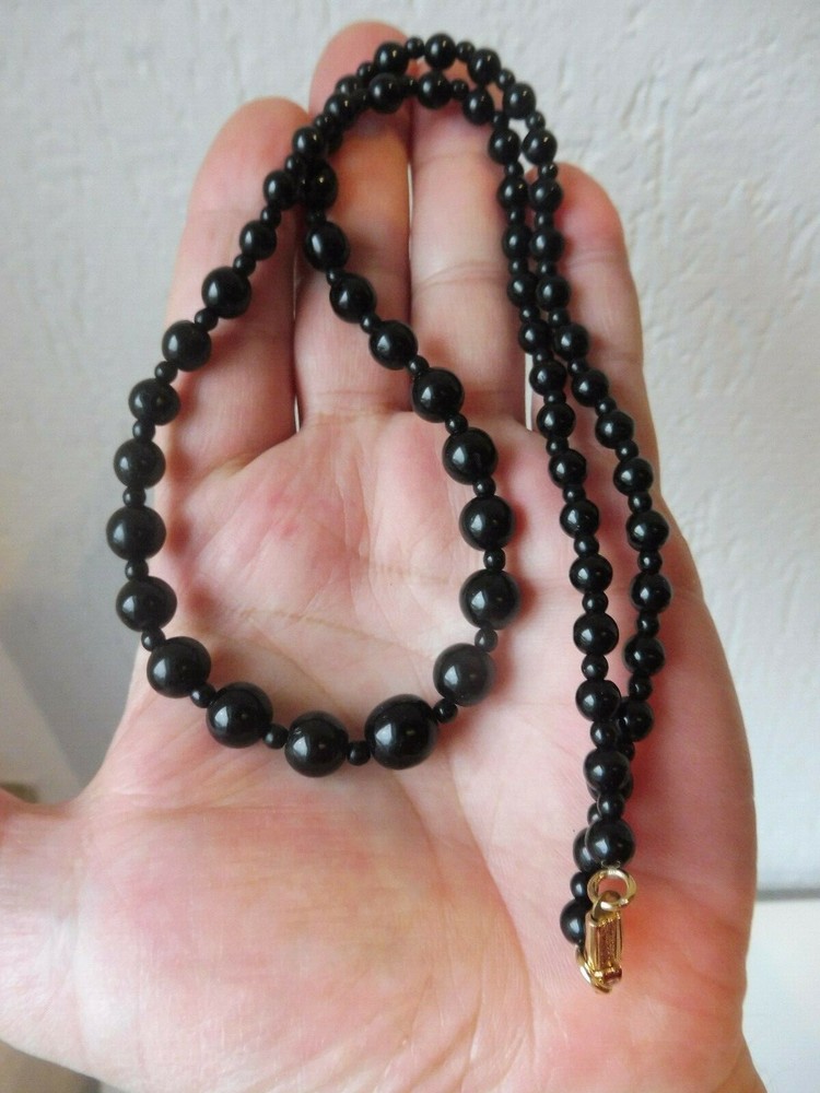Beautiful pearl necklace, Onyx, black, bead chain, 61cm to 10mm