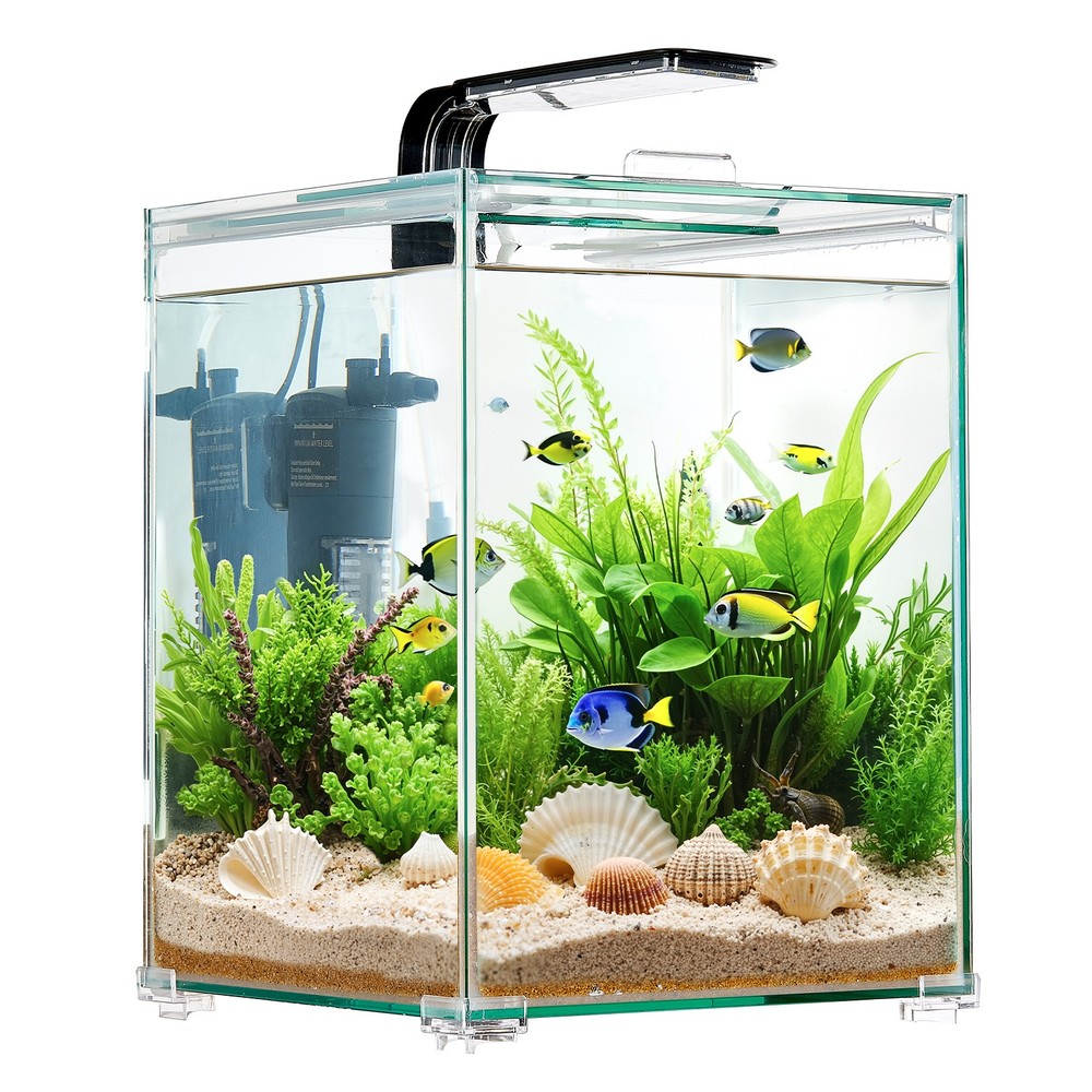 5 Gallon Self Cleaning Glass Aquarium Kit with 3 Color LED Smart Light