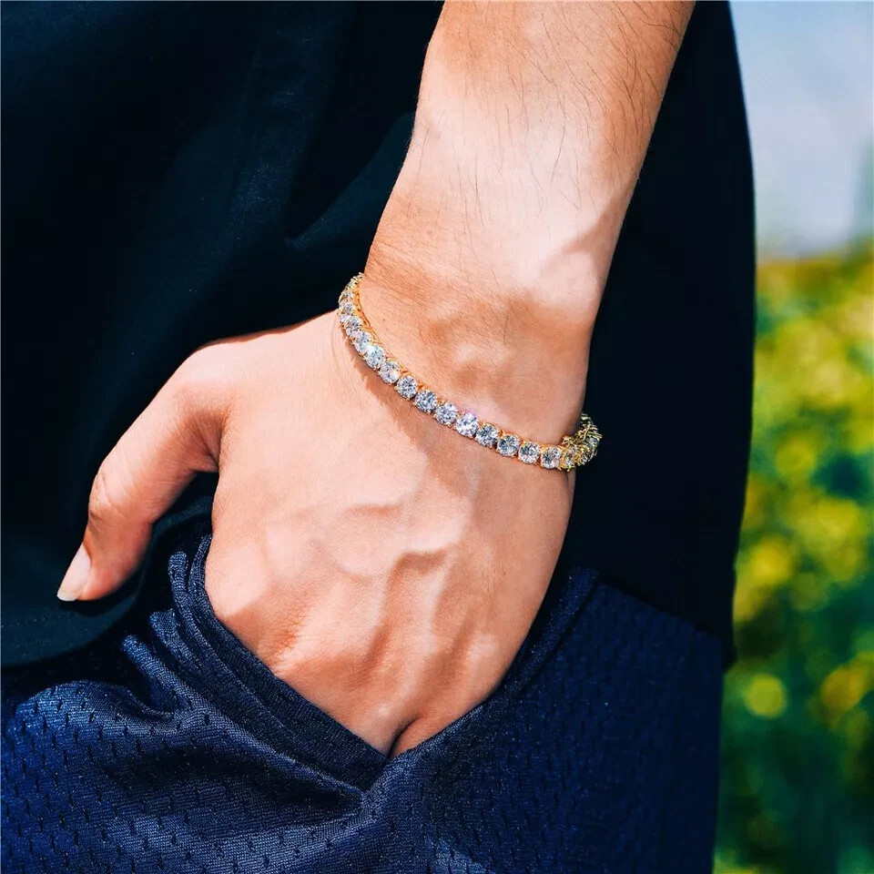 10 Ct Round Lab-Grown Diamond Unisex Tennis Bracelet in 14K Yellow Gold