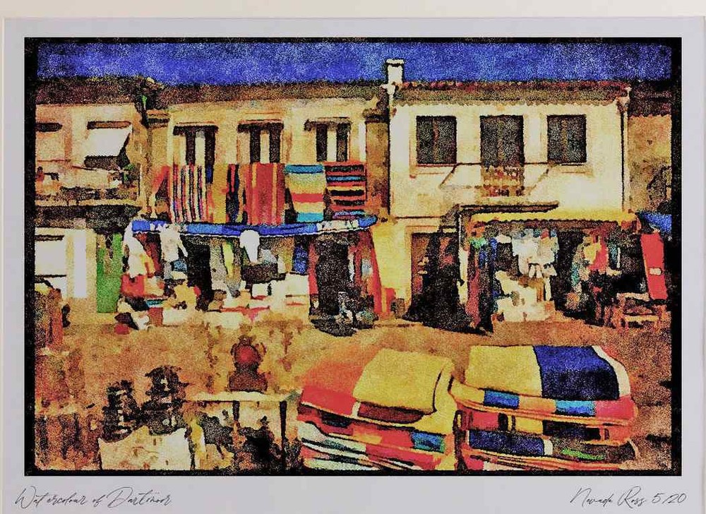 Portugal 256028 Colorful Merchandise Along Cobblestone Streets A4 Watercolour p