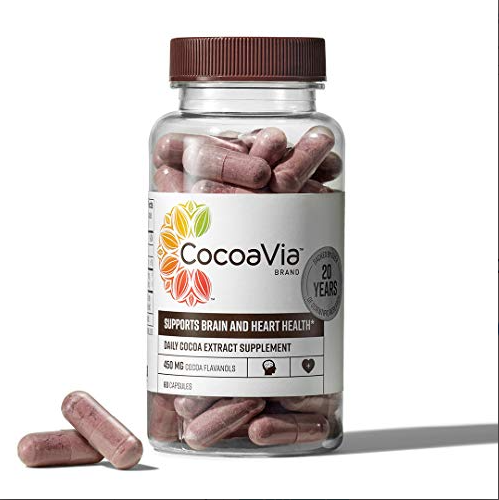 CocoaVia Heart and Brain Supplement with 450mg Cocoa Flavanols for Memory and Circulation - 60 Day Supply