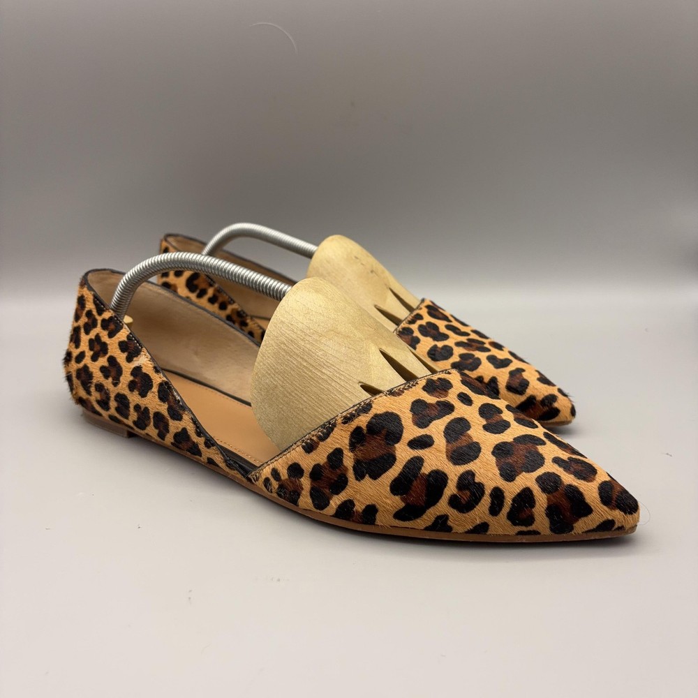J.Crew Shoes Womens Size 10.5 Brown Zoe Leopard Calf Hair D'Orsay Flats Pointed
