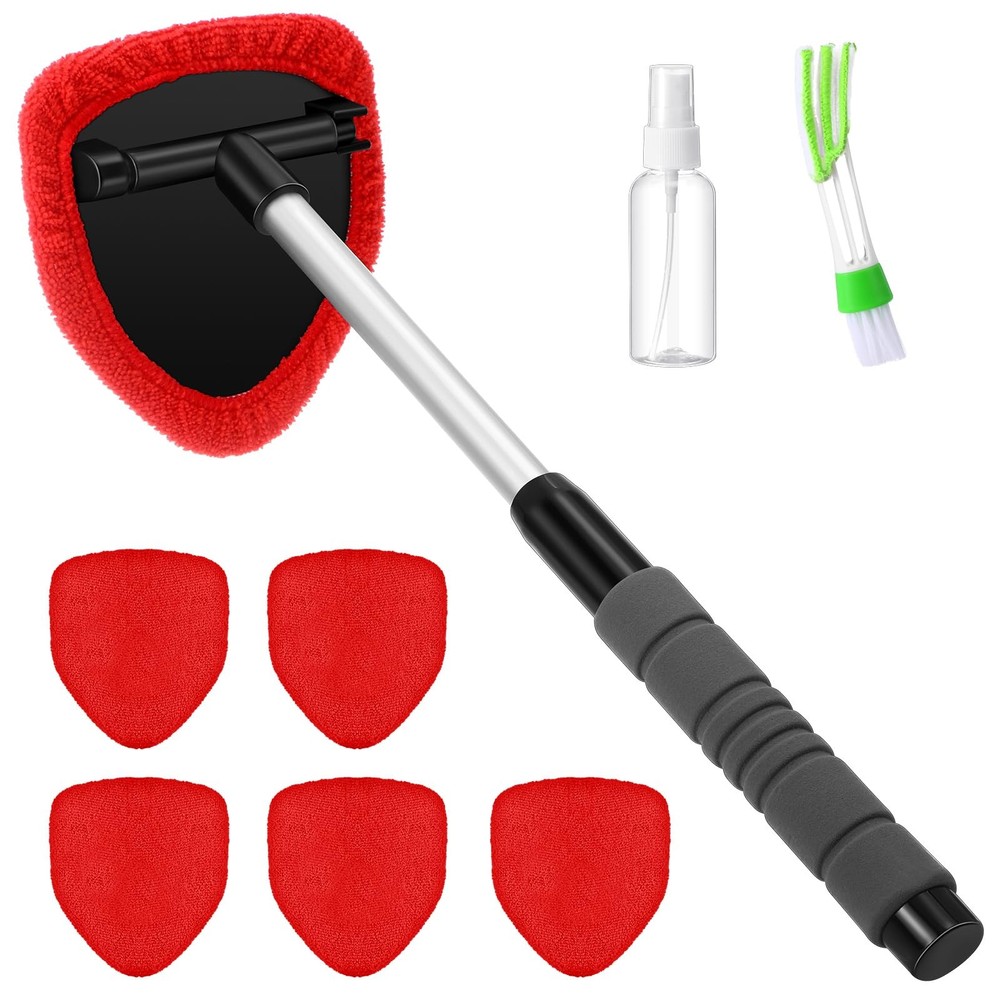 8-Piece Car Window Cleaner Kit with Extendable Handle & Microfiber Bonnets