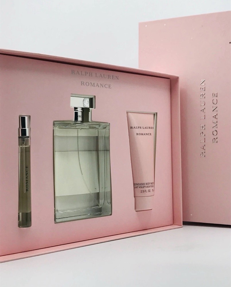 Ralph Lauren Romance 3pc Set Parfum Spray 5.1 oz Lotion 2.5 oz Travel Spray .34