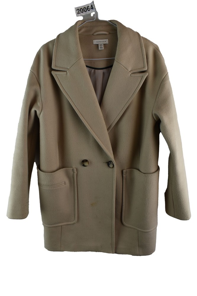 TOPSHOP Beige Long Coat size Uk 8 Womens Wool Blend Casual Outdoors Outerwear