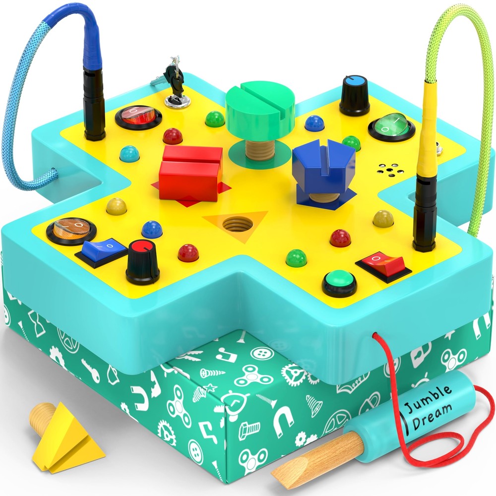 Jumble Dream Montessori Busy Board for Toddlers – 16 Button Switchboard Senso...