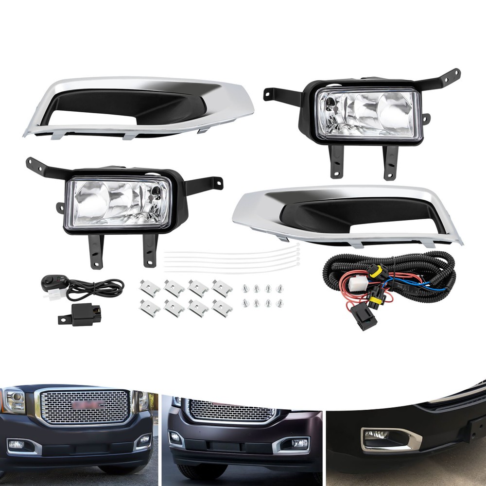 Fog Light Wire Harness Switch Lamp Bezel Sets Left+Right For 2015-2018 GMC Yukon