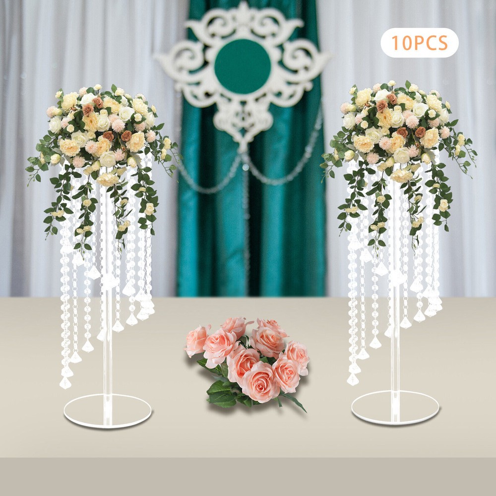 10PCS Acrylic Column Flower Stand Crystal Chains Geometric Wedding Centerpiece