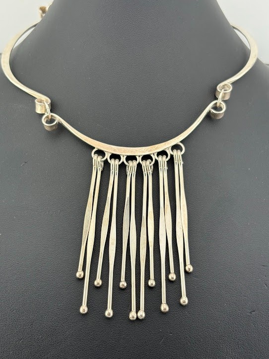 925 STERLING SILVER HEAVY TEXTURED FRINGE NECKLACE CHOKER 14