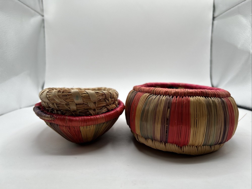 Beautiful Handmade Boho Style Colorful Hand Woven Spiral Basket with Lid