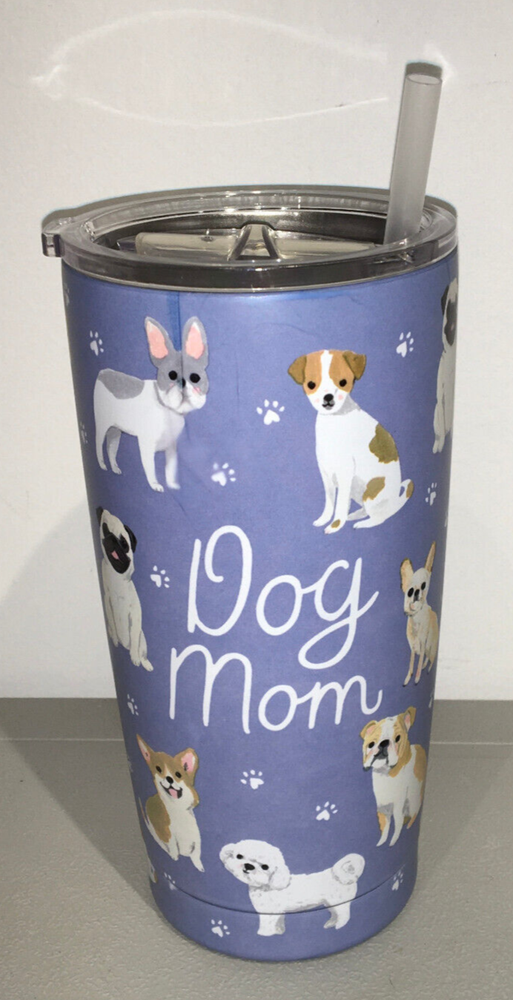 Dog Mom Tumbler Blue with Straw Easy Open Lid Mothers Day Gift-image