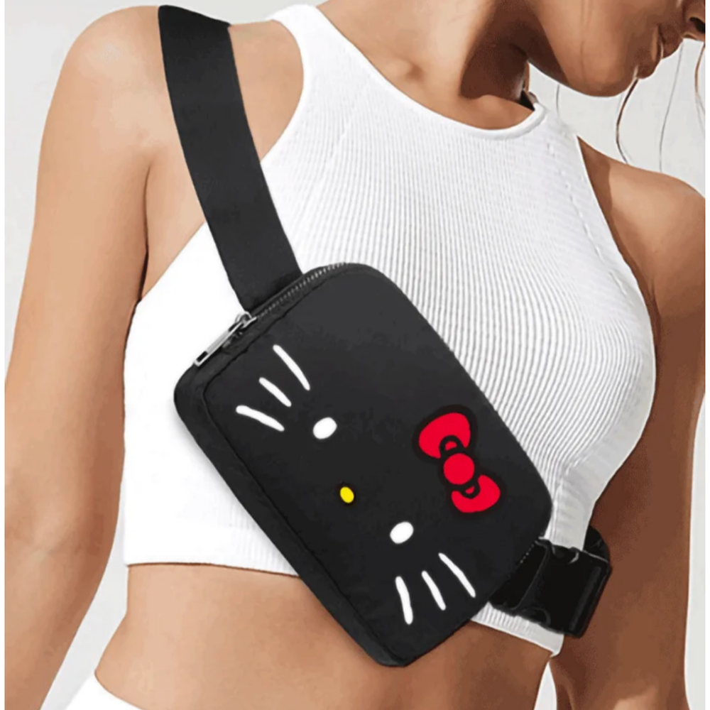 HELLO KITTY Chest Waist Bag Nylon Black New