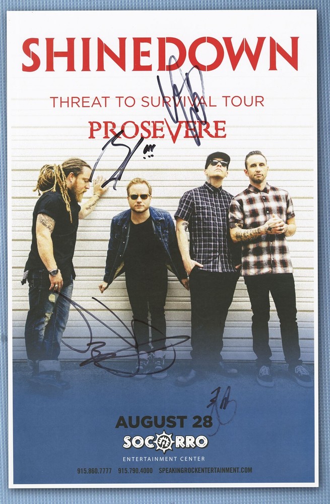 Shinedown signed, autographed concert poster Barry Kerch, Zach Myers, Eric Bass