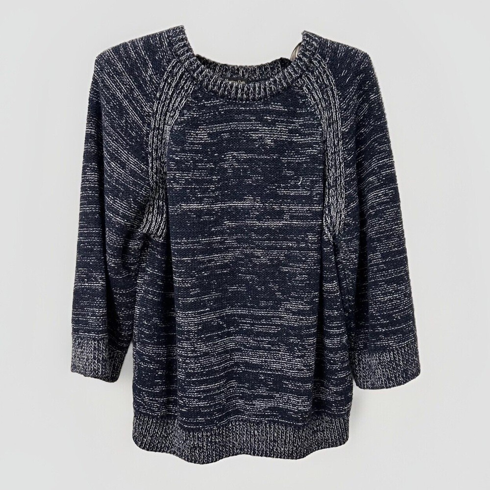 Massimo Dutti Womens Sweater XS Navy Blue Marled  Knit Cotton Blend Split Back