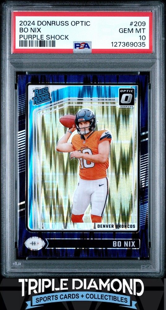 2024 Panini Donruss Optic Bo Nix Rated Rookie Purple Shock Prizm PSA 10 O191