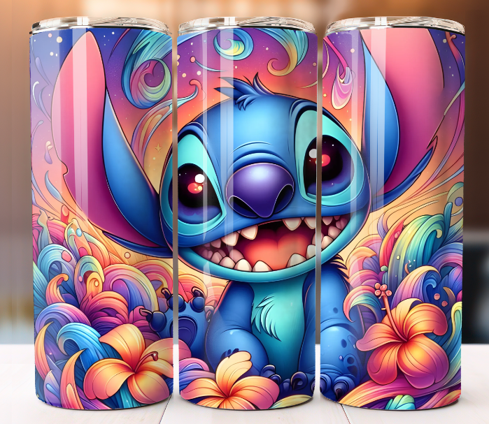 Stitch Colorful Tumbler 20oz Mug Cup w/ Lid Straw Stainless