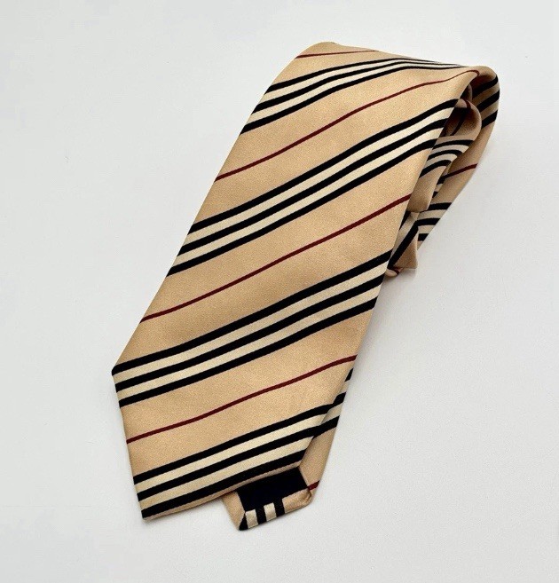 Burberry London Silk Tie Beige Nova Stripe Classic Designer Neck Tie
