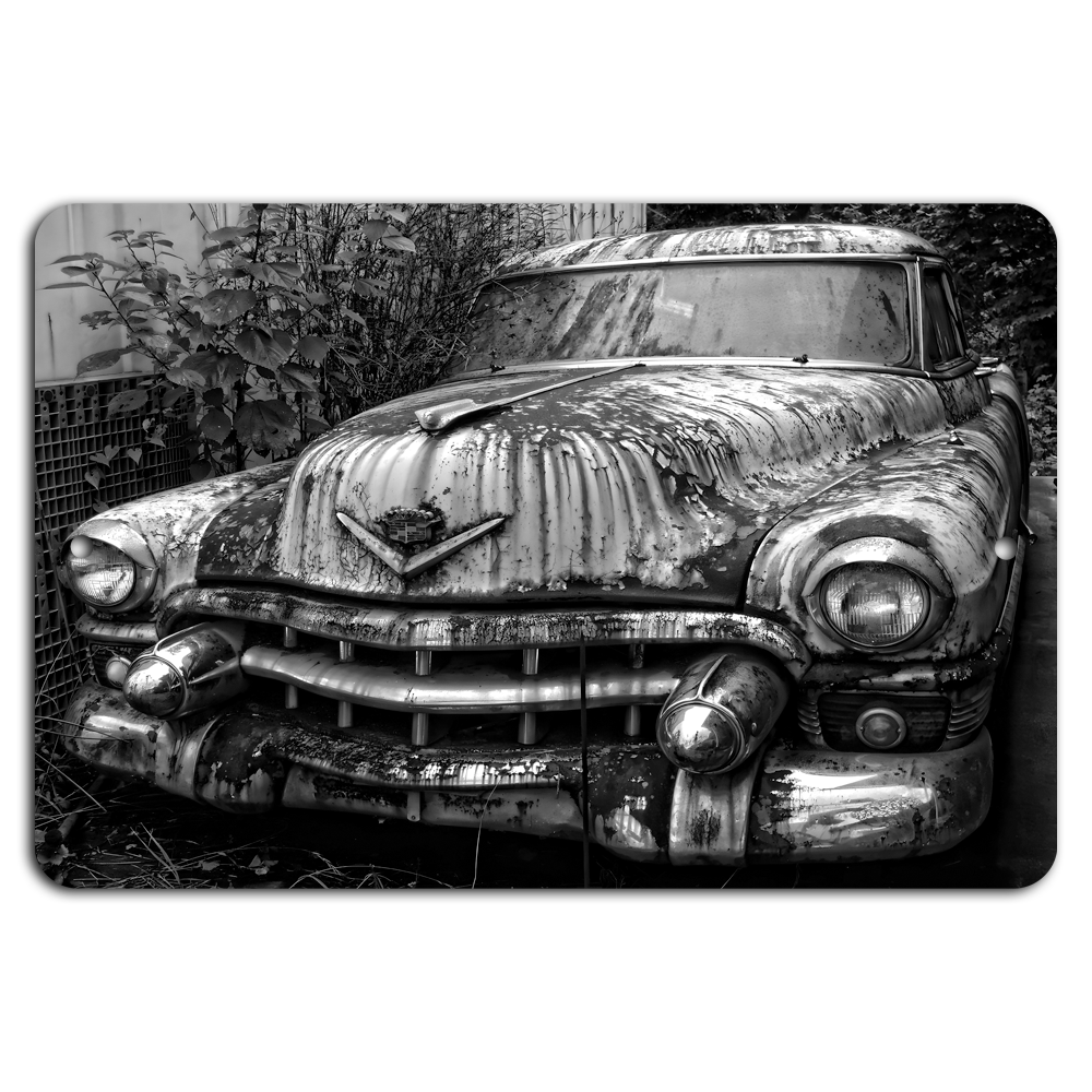 Vintage Charm: Rusty Classic Car Art on Metal