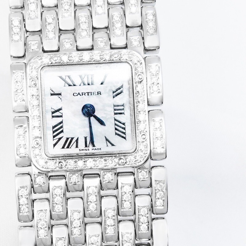 CARTIER PANTHERE Ruban Roman Shell Dial Bezel & Breath Diamond SS Women Watches